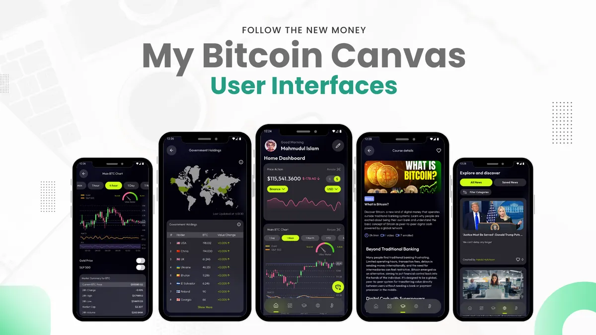 Bitcoin Canvas app screens