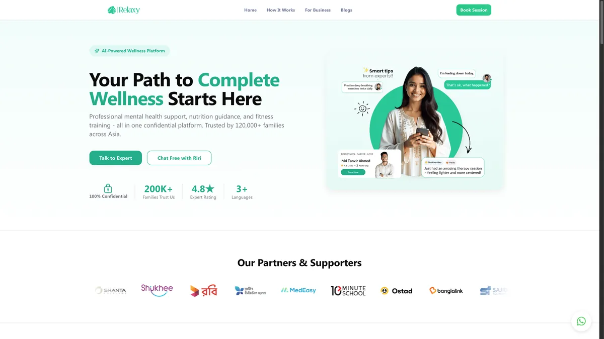 Relaxy website — your path to complete wellness